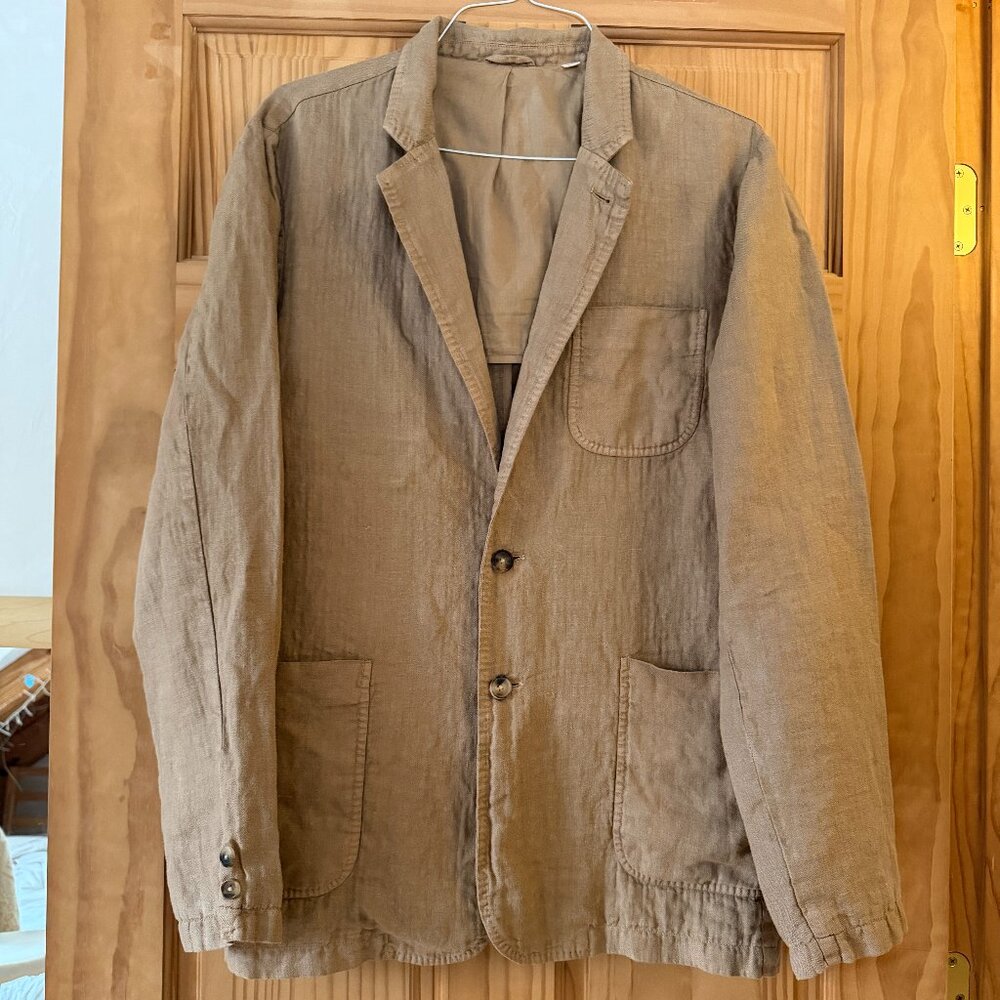 Billy Reid Archie Herringbone Garment Dyed Linen Suit Sport Blazer Jacket 42L